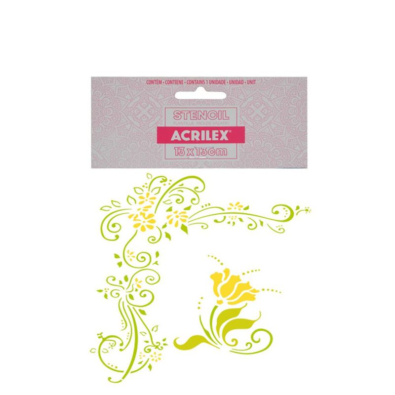 Stencil Simples de Acetato para Pintura 130x130mm RF1148 Tribal Flores Acrilex (01 Unidade)