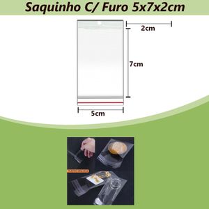 Saco PP Incolor Adesivado C/ Furo 5x7+2+2,5cm Comercial Wei (100 unidades)