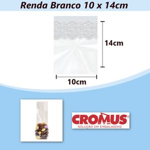 Saco de Polipropileno Transparente Renda Branco 10x14cm Ref. 11300447 Cromus (50 unidades)