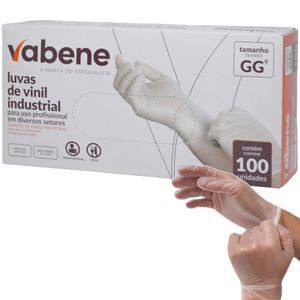 Luvas de Segurança em Vinil Industrial Sem Pó Tamanho GG 9" Vabene (100 unidades)
