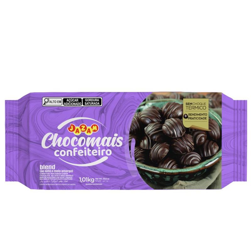 Cobertura-Fracionada-Sabor-Chocolate-Blend--ao-Leite-e-meio-amargo--Chocomais-Confeiteiro-Jazam--1.01kg-