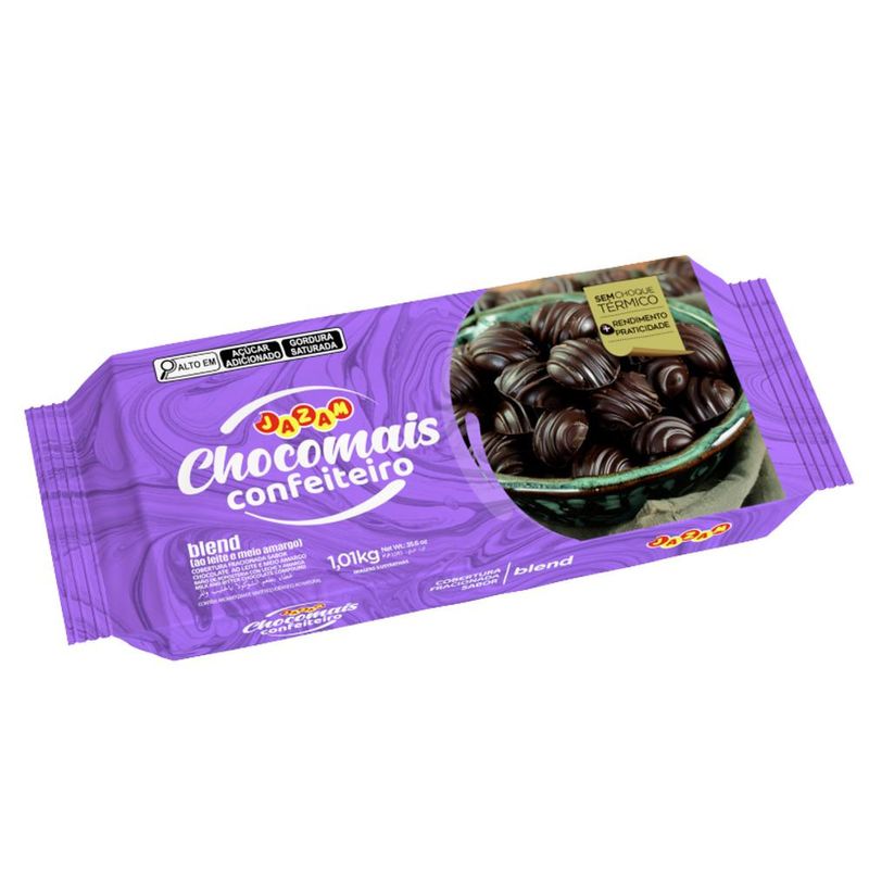 Cobertura-Fracionada-Sabor-Chocolate-Blend--ao-Leite-e-meio-amargo--Chocomais-Confeiteiro-Jazam--1.01kg-