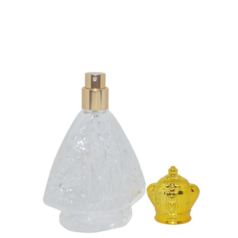 Frasco-de-Vidro-Porta-Perfume-Nossa-Senhora-FL-C--Tampa-e-Valvula-Spray-Dourada-60ml-Ref.-BM362832-BM36--01-unidade-