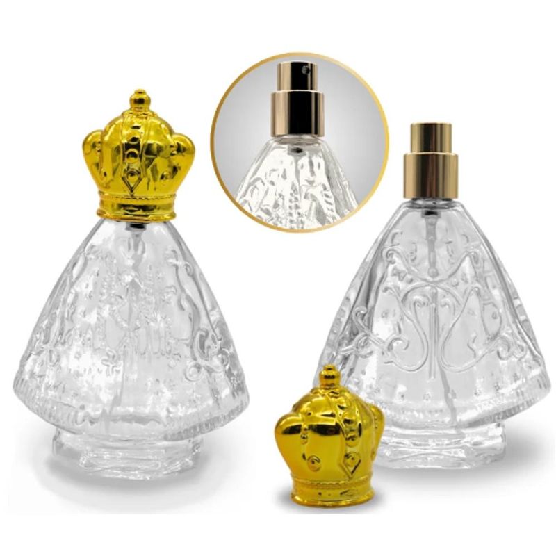 Frasco-de-Vidro-Porta-Perfume-Nossa-Senhora-FL-C--Tampa-e-Valvula-Spray-Dourada-60ml-Ref.-BM362832-BM36--01-unidade-