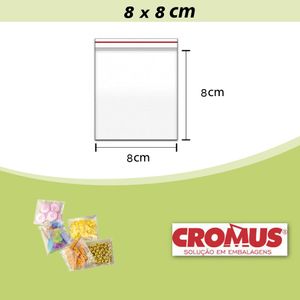 Saco PP Incolor Adesivado 8x8cm Cromus (100 unidades)