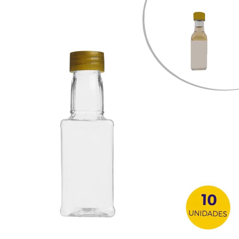 Garrafinha de Whisky C/ Tampa Dourada 60ml Mirandinha Miniaturas (10 unidades)