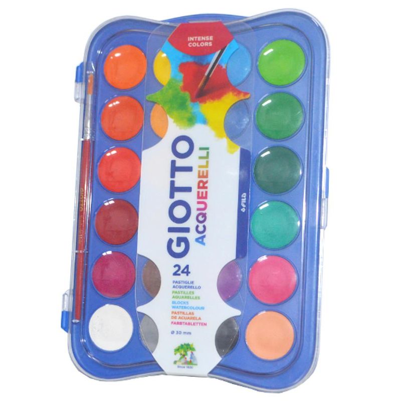 Estojo em Pastilhas Aquarela 24 Cores 30mm C/ Pincel Acquerelli Giotto (01 unidade)