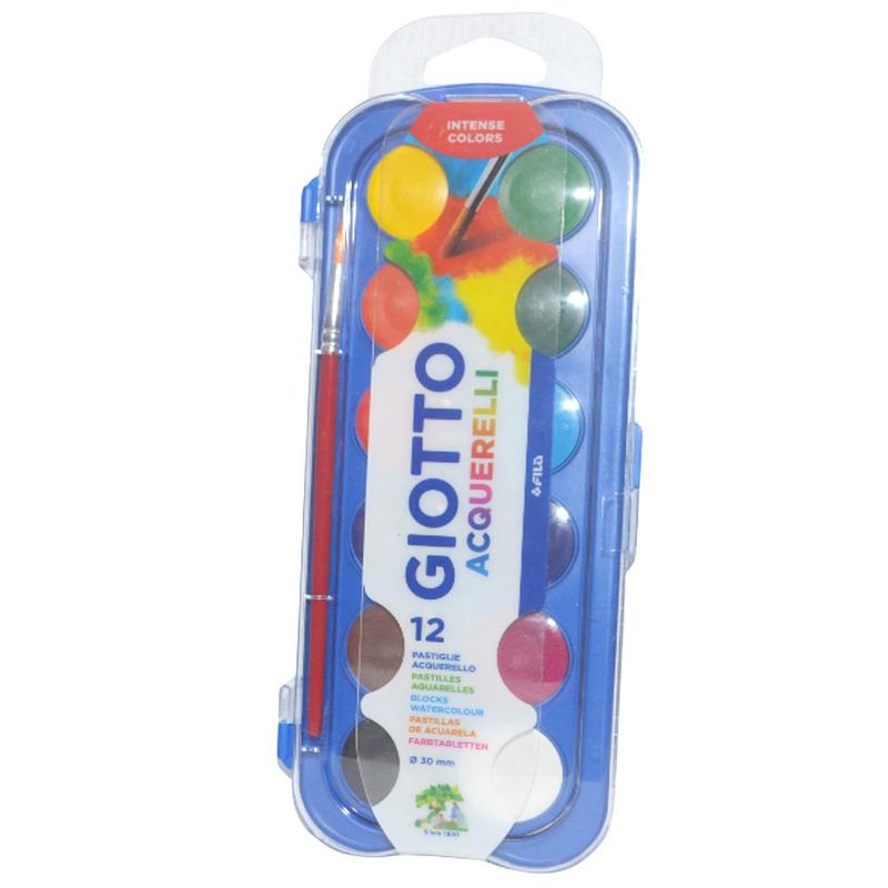 Estojo em Pastilhas Aquarela 12 Cores 30mm C/ Pincel Acquerelli Giotto (01 unidade)