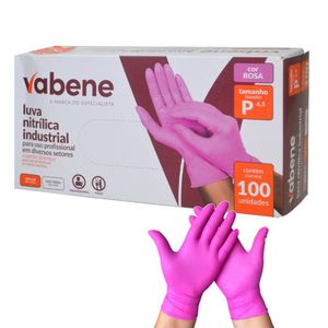Luvas de Segurança Nitrílicas Tamanho P 6,5" Cor Rosa Vabene (100 unidades)