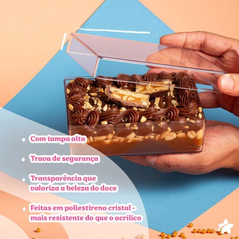 Cake Box Cristal Retangular C/ Tampa 500ml BlueStar (01 unidade)
