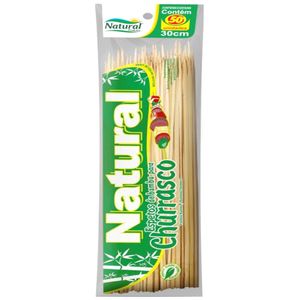 Espeto de Bambu Redondo para Churrasco 30cm Natural Produtos (50 unidades)