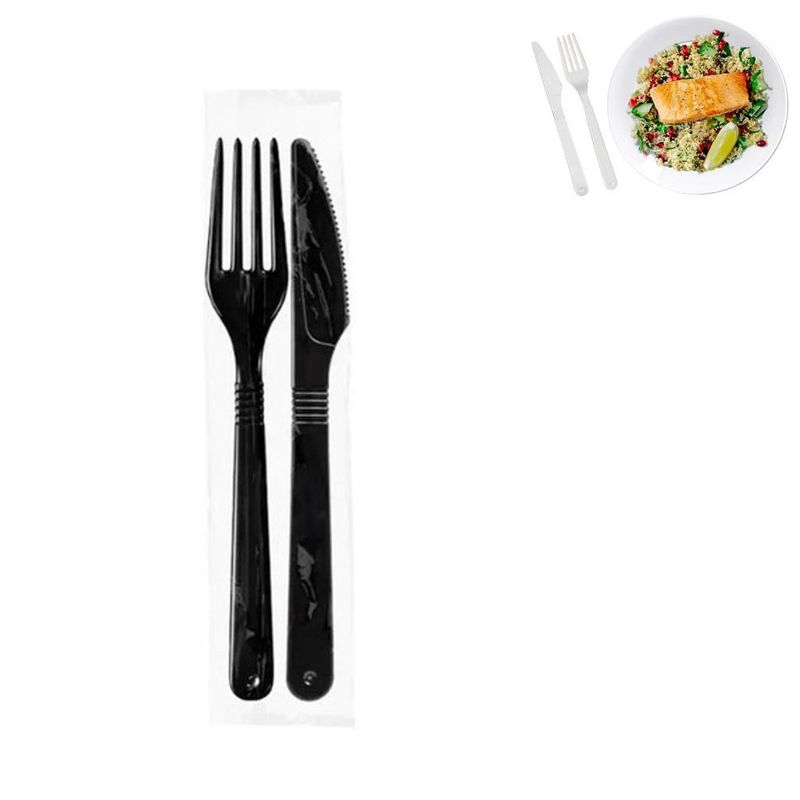 Kit Garfo e Faca Forte Preto Strawplast (50 unidades)