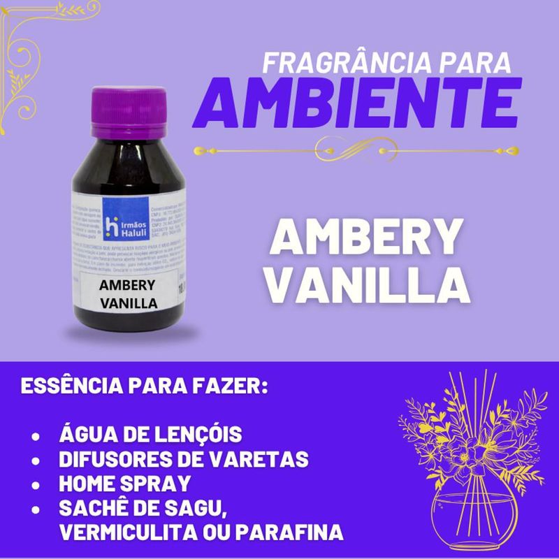 Essência Ambery Vanilla para Ambiente e Difusor Linha Lilás Irmãos Haluli (100ml) - VALIDADE: 25/04/2026