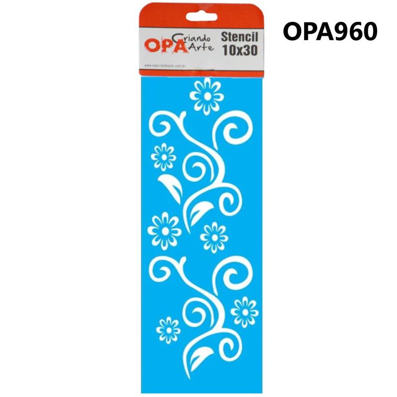 Stencil-Simples-de-Acetato-P--Pintura-10x30cm-Ref.-OPA-960-Arabesco-Flores-OPA--01-unidade-