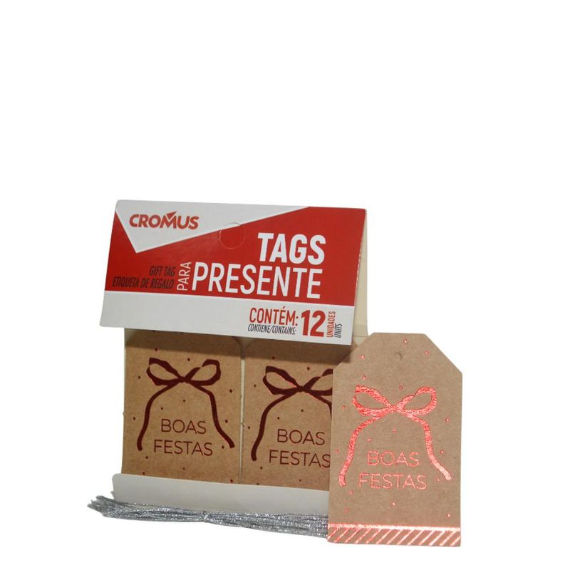 Tags Decorativos Boas Festas Vermelho 5x8 Ref. 180000139 Cromus (12 unidades)