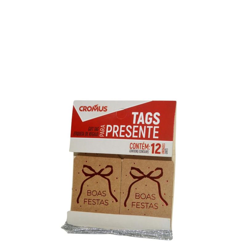 Tags Decorativos Boas Festas Vermelho 5x8 Ref. 180000139 Cromus (12 unidades)