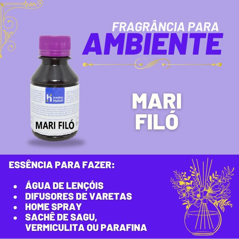Essência Mari Fi para Ambiente e Difusor Linha Lilás Irmãos Haluli (100ml)