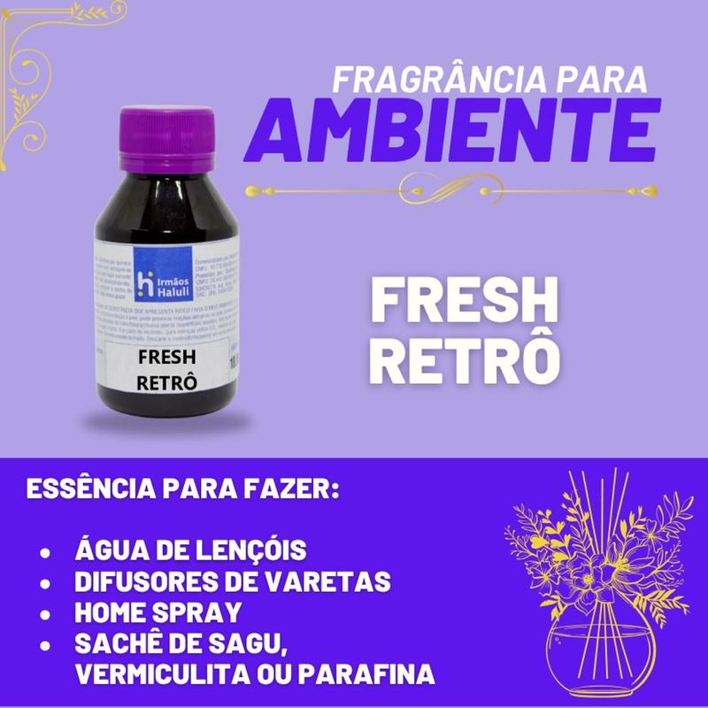 Essência Fresh Retrô para Ambiente e Difusor Linha Lilás Irmãos Haluli (100ml)