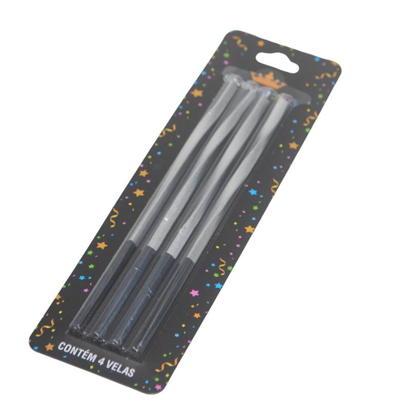 Vela Metalizada Torcida Prata Ref. V182 Silver Festas (04 Unidades)