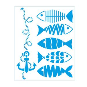 Stencil Simples de Acetato P/ Pintura 17x21cm Ref. STM-766 Peixes e Âncora Litoarte (01 Unidade)