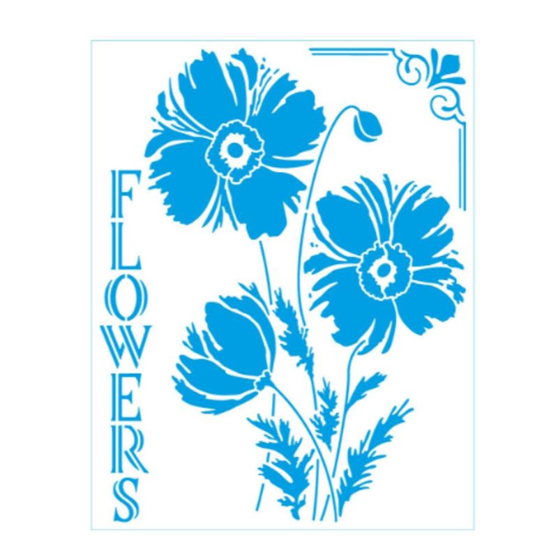 Stencil Simples de Acetato P/ Pintura 17x21cm Ref. STM-754 Flowers Litoarte (01 Unidade)