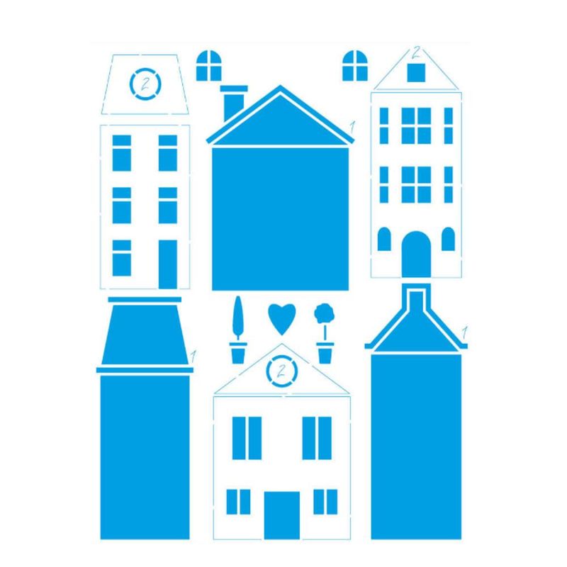 Stencil Simples de Acetato P/ Pintura 20x25cm Ref. STR-280 Casinhas Litoarte (01 Unidade)