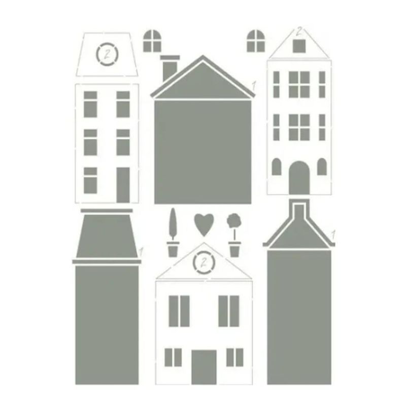 Stencil Simples de Acetato P/ Pintura 20x25cm Ref. STR-280 Casinhas Litoarte (01 Unidade)