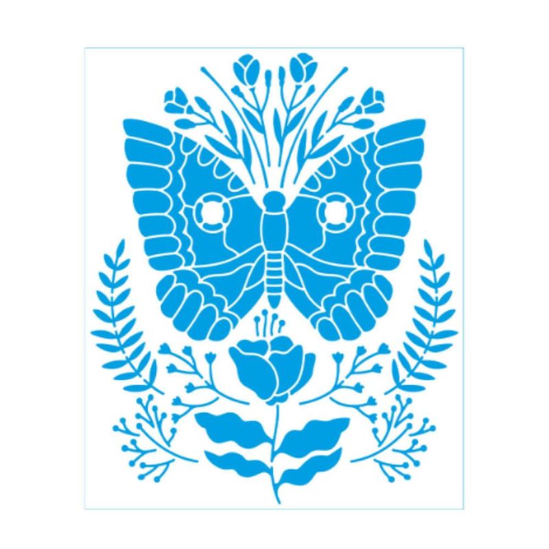 Stencil Simples de Acetato P/ Pintura 17x21cm Ref. STM-755 Borboletas e Flores Litoarte (01 Unidade)