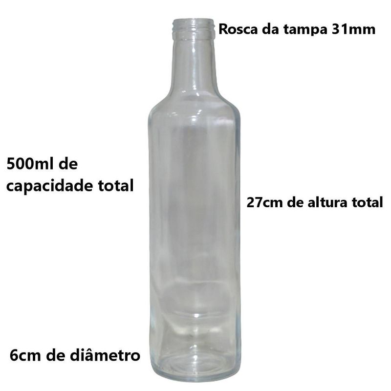 Garrafa de Vidro S/ Tampa P/ Azeite 500ml 31mm Ref. 8516 Nadir (01 unidade)