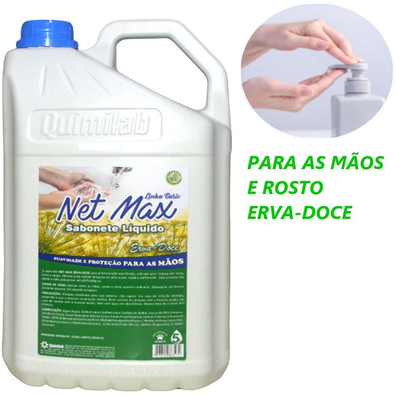 Sabonete Líquido para Mãos e Rosto Net Max Erva-Doce Musk Quimilab (1 litro)