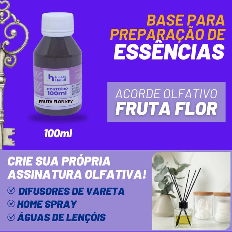 Acorde Olfativo Fruta Flor Key P/ Ambiente e Difusor Linha Lilás Irmãos Haluli (100ml)