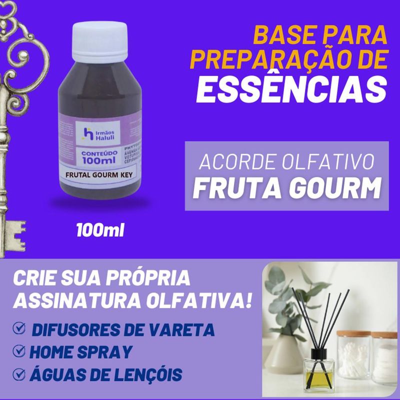 Acorde Olfativo Frutal Gourm Key P/ Ambiente e Difusor Linha Lilás Irmãos Haluli (100ml)