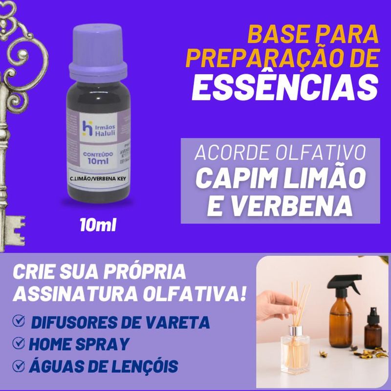 Acorde Olfativo Capim Limão e Verbena Key P/ Ambiente e Difusor Linha Lilás Irmãos Haluli (10ml)