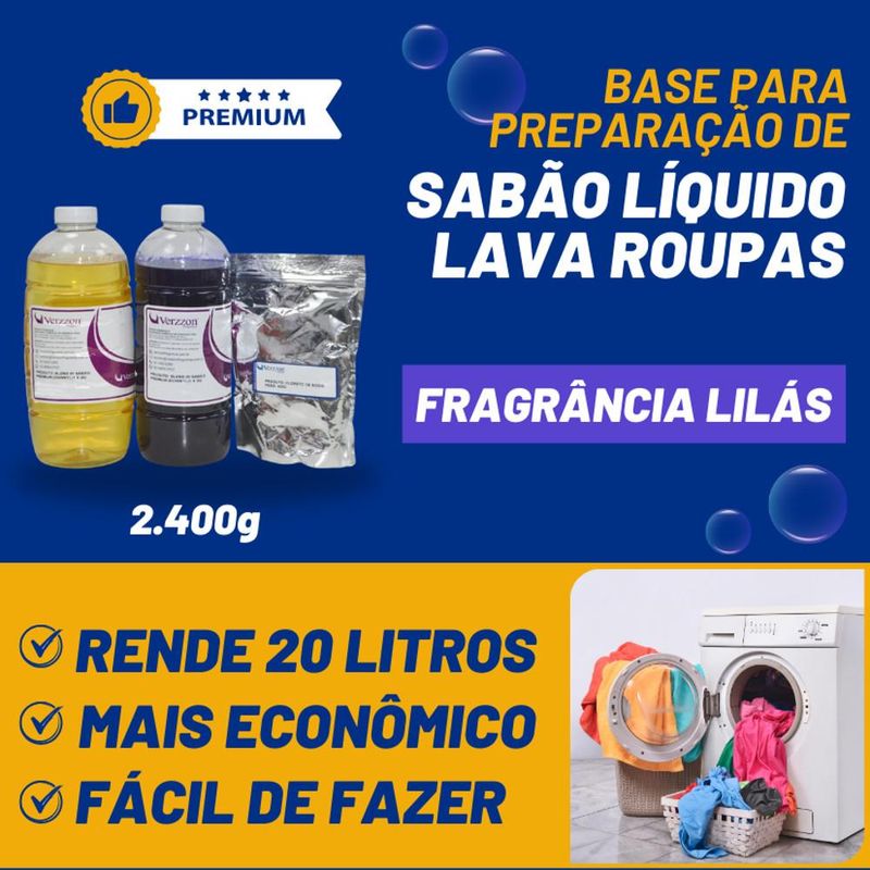 Kit Base para Sabão Lava Roupas Premium 1kg Lilás Rende 20 Litros Verzzon (2.400gr)