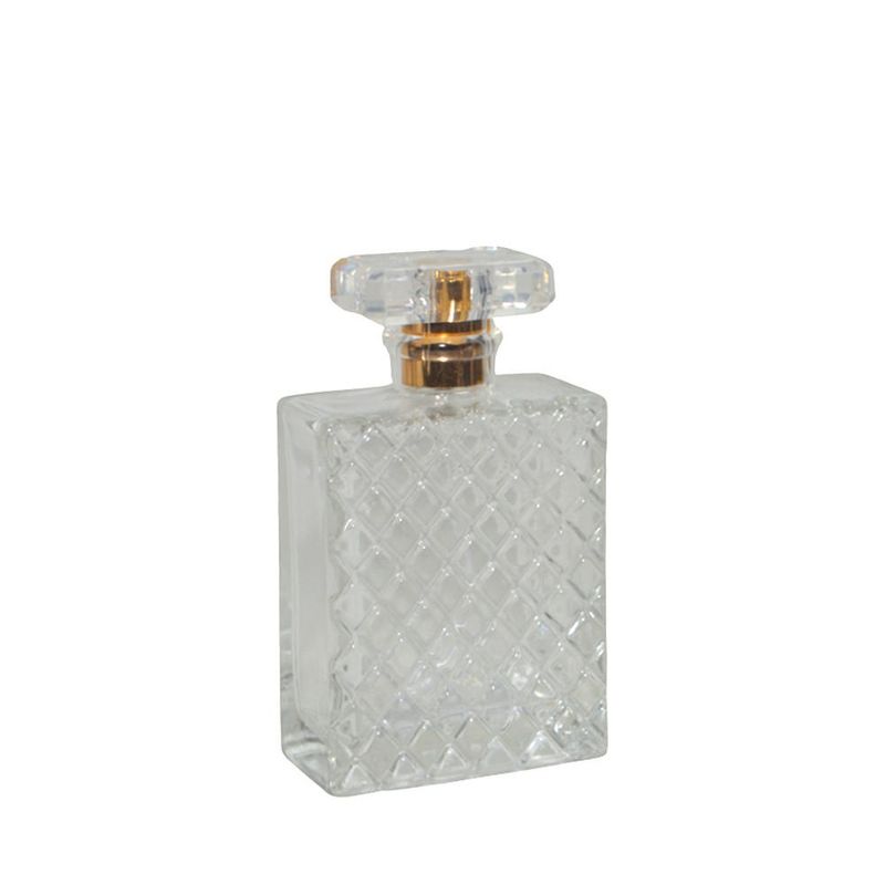 Frasco de Vidro Porta Perfume C/ Tampa Transparente e Válvula Spray Dourada 100ml (01 unidade)
