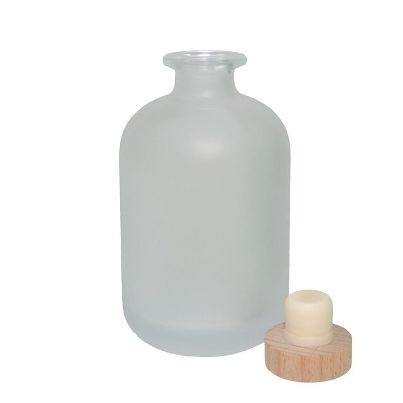 Garrafa Decorativa de Vidro Fosca  C/ Tampa de Madeira 300ml (01 unidade)