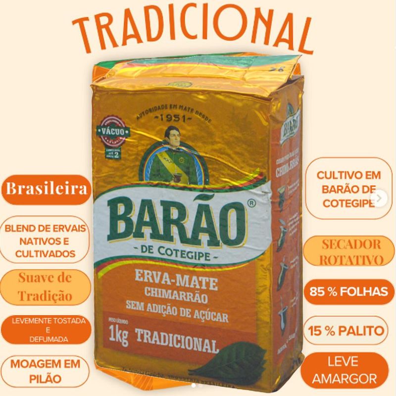 Erva-Mate Tradicional à Vácuo Barão (1KG)
