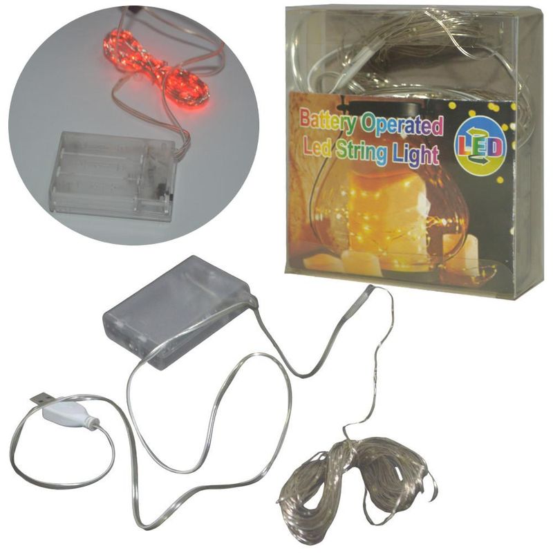Cordão de Led Fio Fada 100 Leds Vermelho Pilha e USB (10 metros)