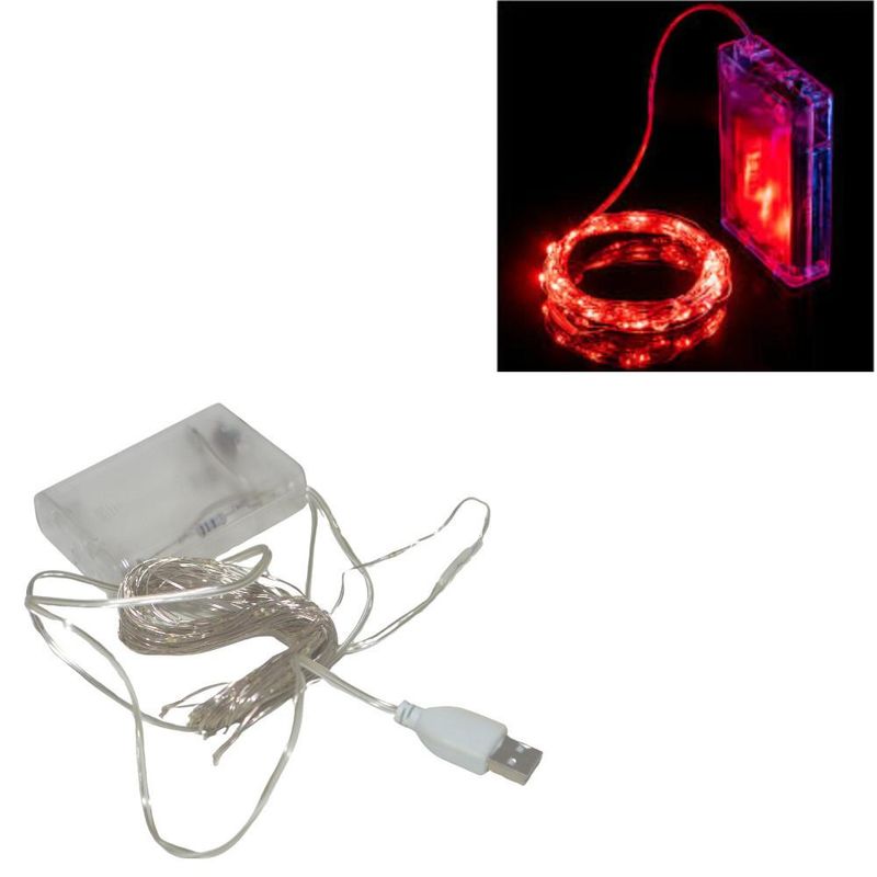 Cordão de Led Fio Fada 100 Leds Vermelho Pilha e USB (10 metros)