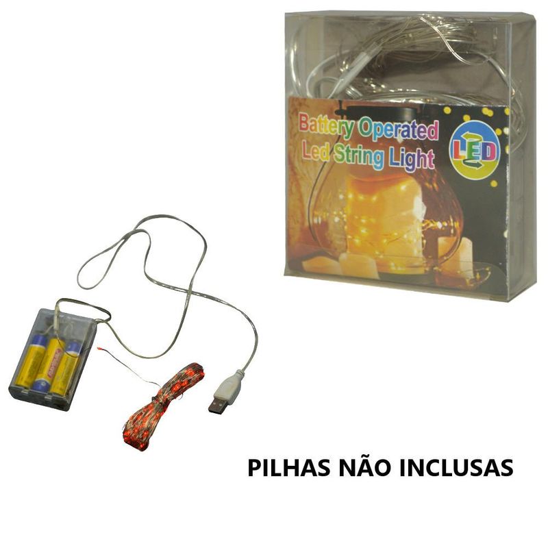 Cordão de Led Fio Fada 100 Leds Vermelho Pilha e USB (10 metros)