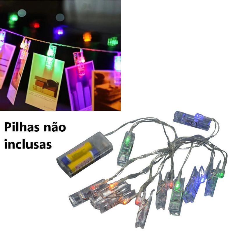 Varal Luminoso de Led Prendedor C/ 10 Leds Colorido de 2 metros (01 unidade)