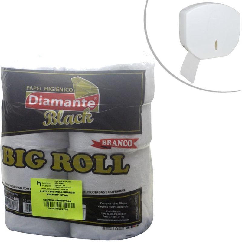 Papel Higiênico Branco/Creme Big Roll 10cm x 150mts Diamante Black (08 unidades)