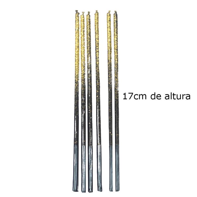 Vela Palito Gigante C/ Glitter Dourado 17cm Silver Festas (06 Unidades)