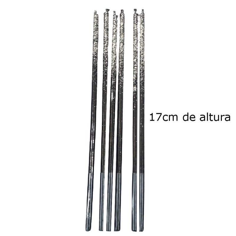 Vela Palito Gigante C/ Glitter Prata 17cm Silver Festas (06 Unidades)
