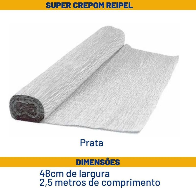 Papel Super Crepom Prata 48cm x 2.5 metros Reipel (01 unidade)