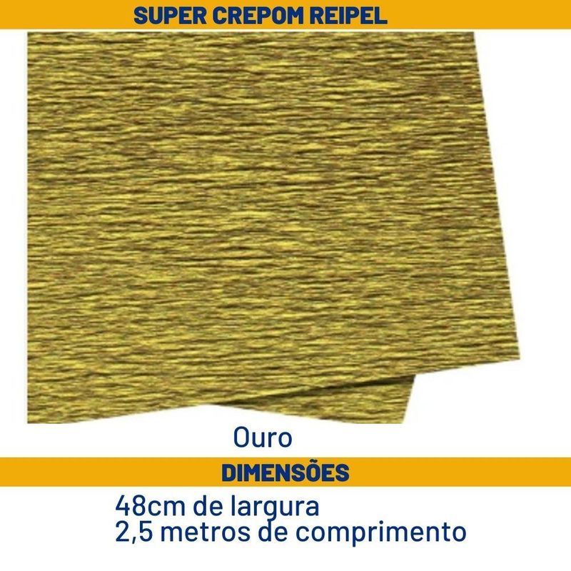Papel Super Crepom Ouro 48cm x 2.5 metros Reipel (01 unidade)