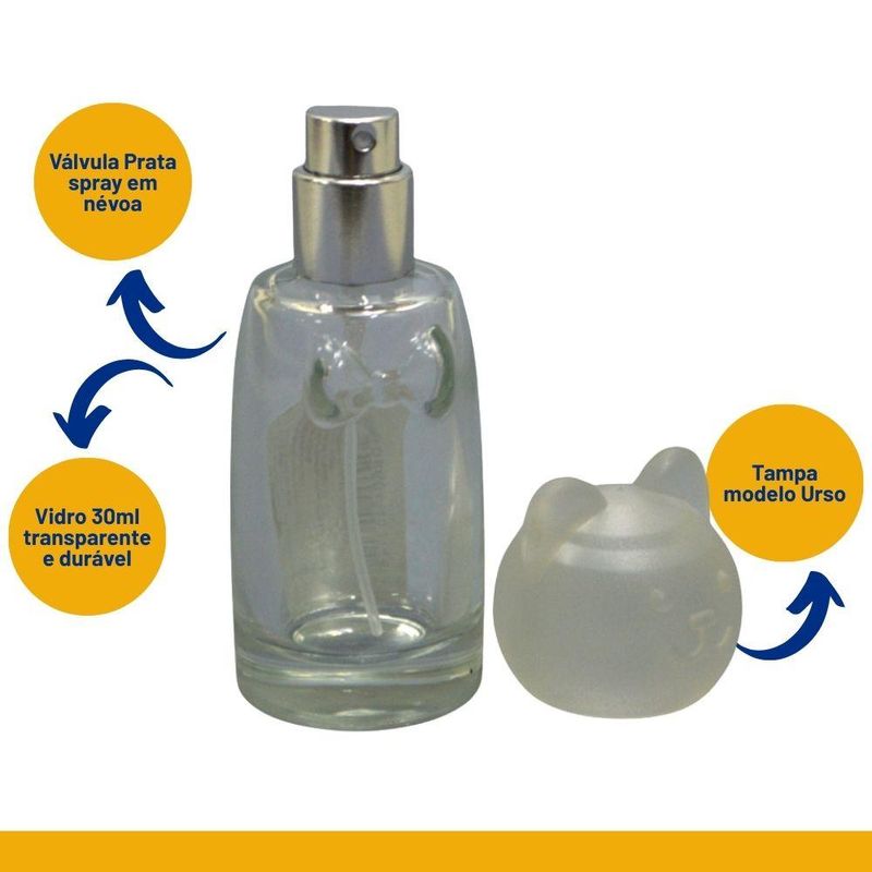 Frasco de Vidro Porta Perfume FY Urso C/ Tampa e Válvula Spray Prata 30ml Ref. W410955 BM36 (01 unidade)