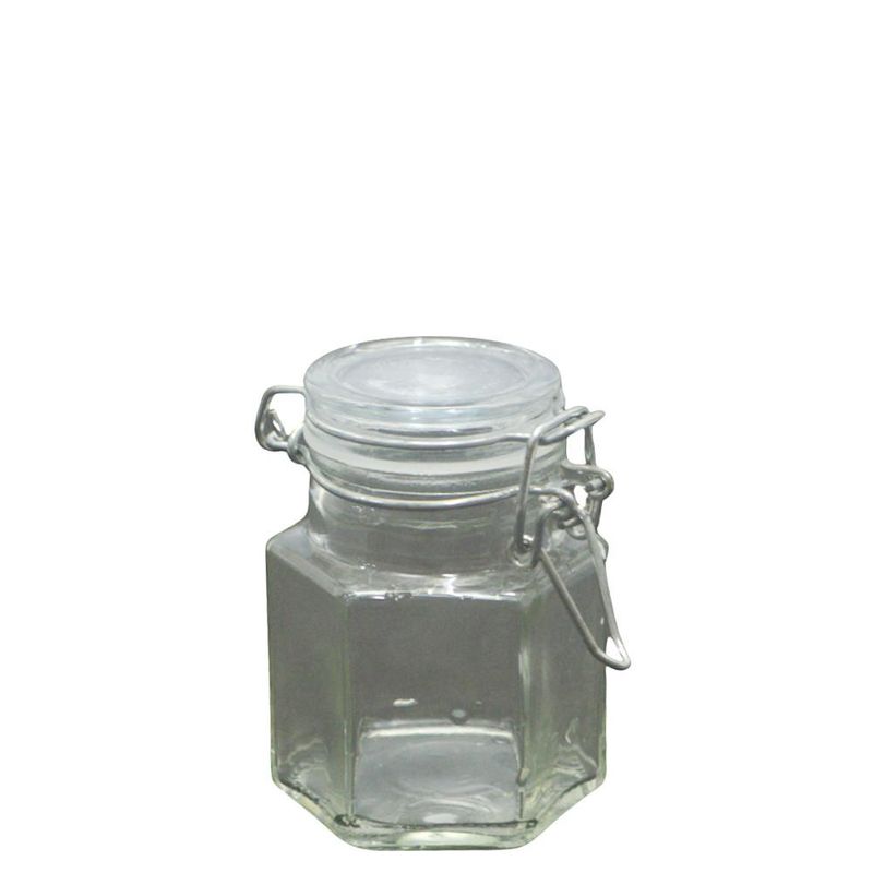 Pote de Vidro Fechamento Hermético Sextavado C/ Trava P/ Biscoito Ref. 083010 6x8cm 90ml PraCaza (01 unidade)