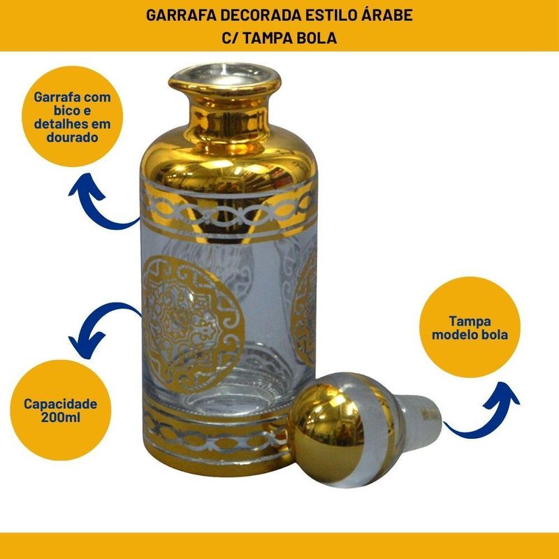 Garrafa Decorada Porta Perfume C/ Tampa Bola Estilo Árabe 200ml Ref. BM362972 BM36 (01 unidade)
