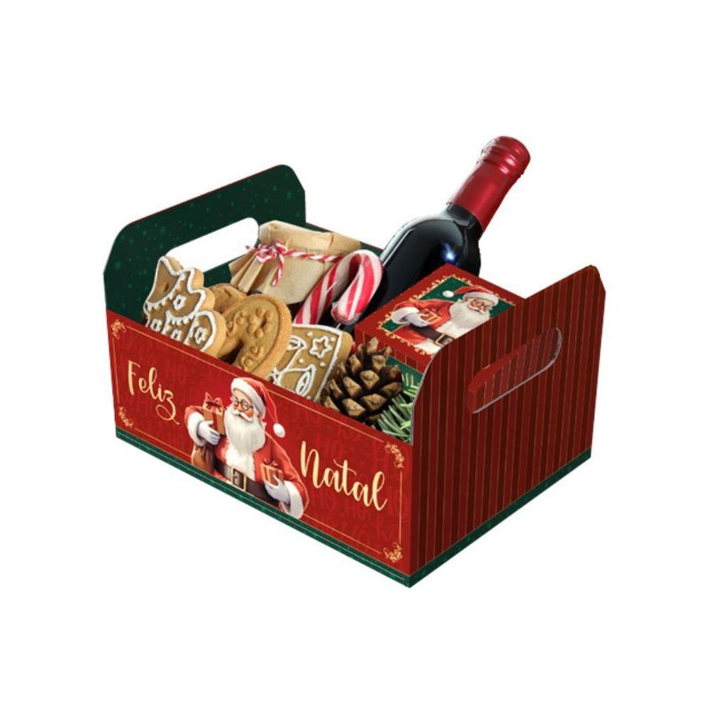 Cesta Caixote Grande Noel Ref. C5733 25x18.5x14.5cm Ideia (01 unidade)